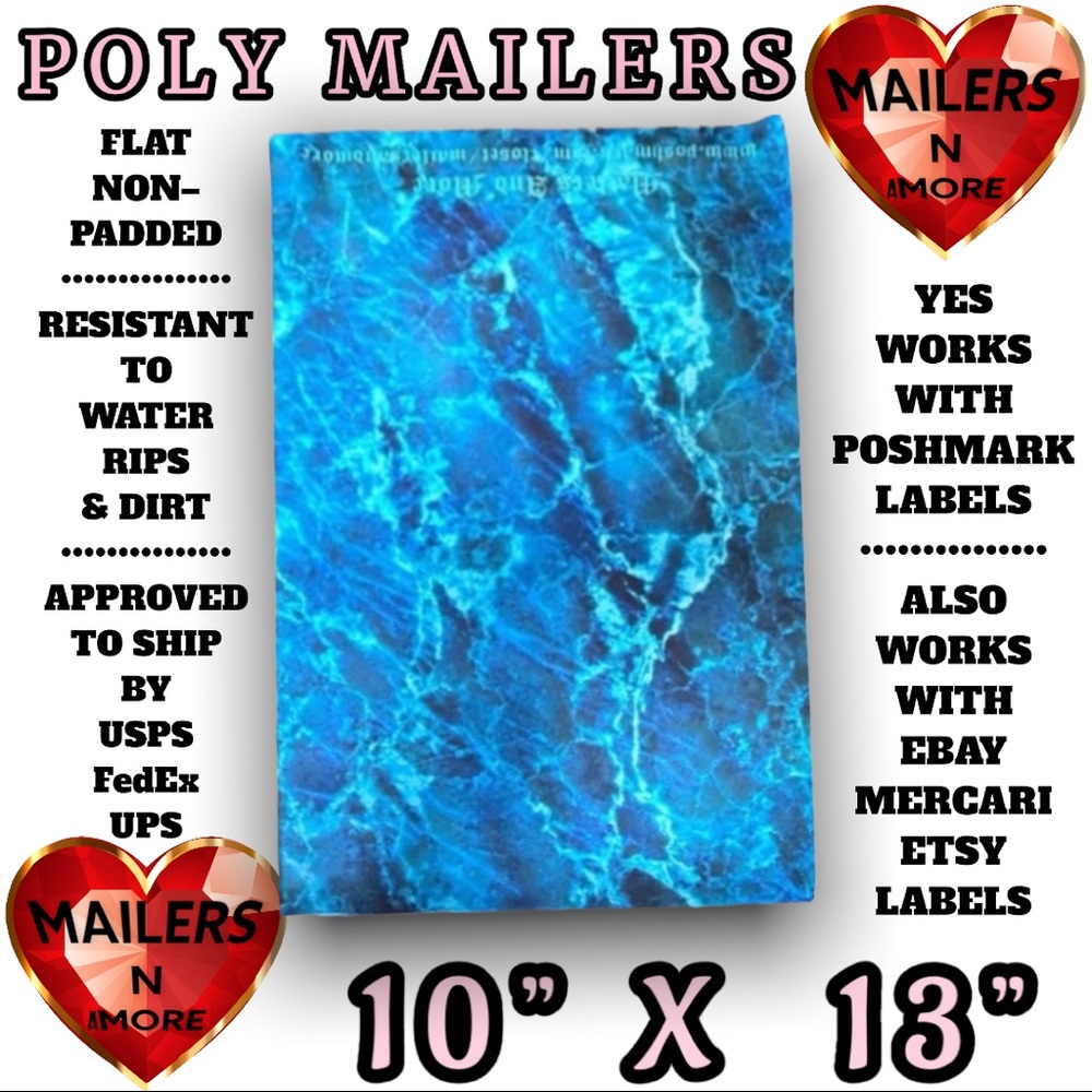 ( Quantity 25 10x13 ) Blue Water Marble Ice Poly Mailers Bag Shipping Envelope - Picture 3 of 3